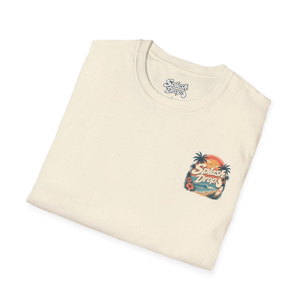 SplashDrop Beach Pocket T-Shirt — Retro Palm Sunset Graphic