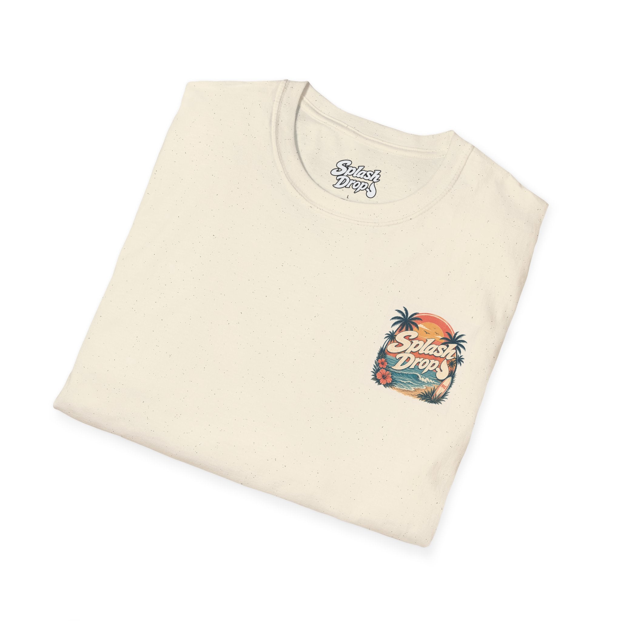 SplashDrop Beach Pocket T-Shirt — Retro Palm Sunset Graphic