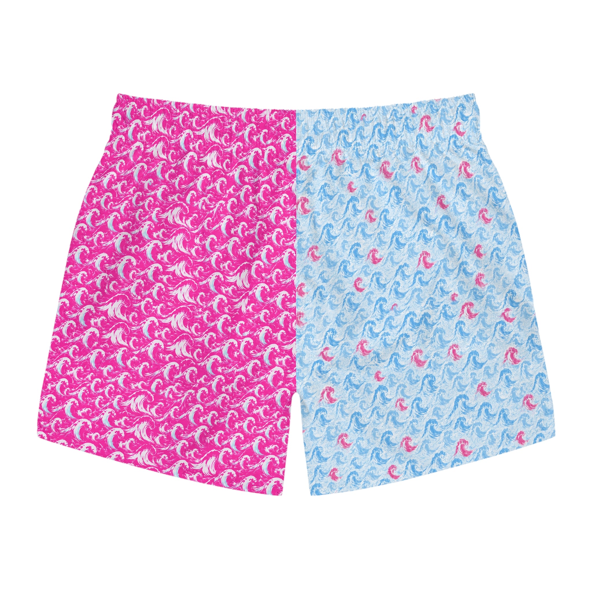 Reversible Pink & Blue Wave Pattern Swim Trunks