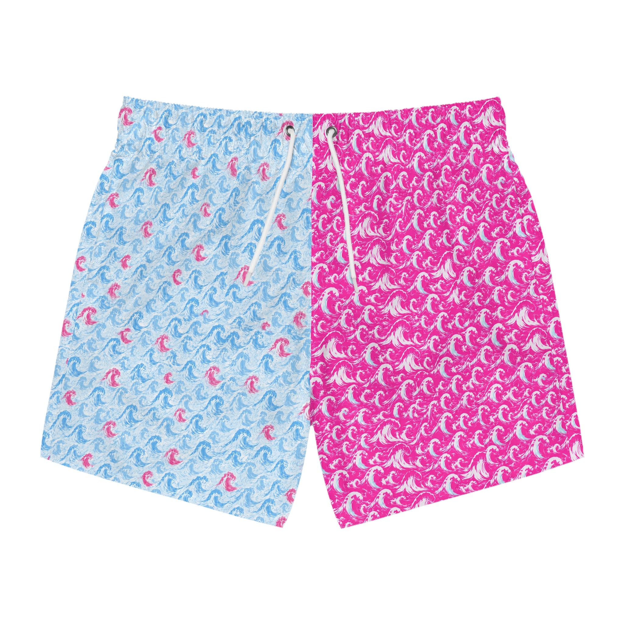 Reversible Pink & Blue Wave Pattern Swim Trunks