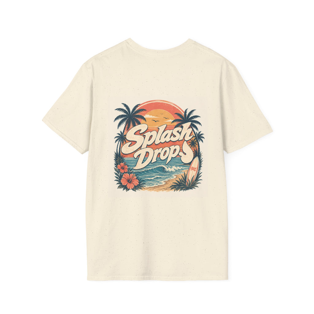 SplashDrop Beach Pocket T-Shirt — Retro Palm Sunset Graphic