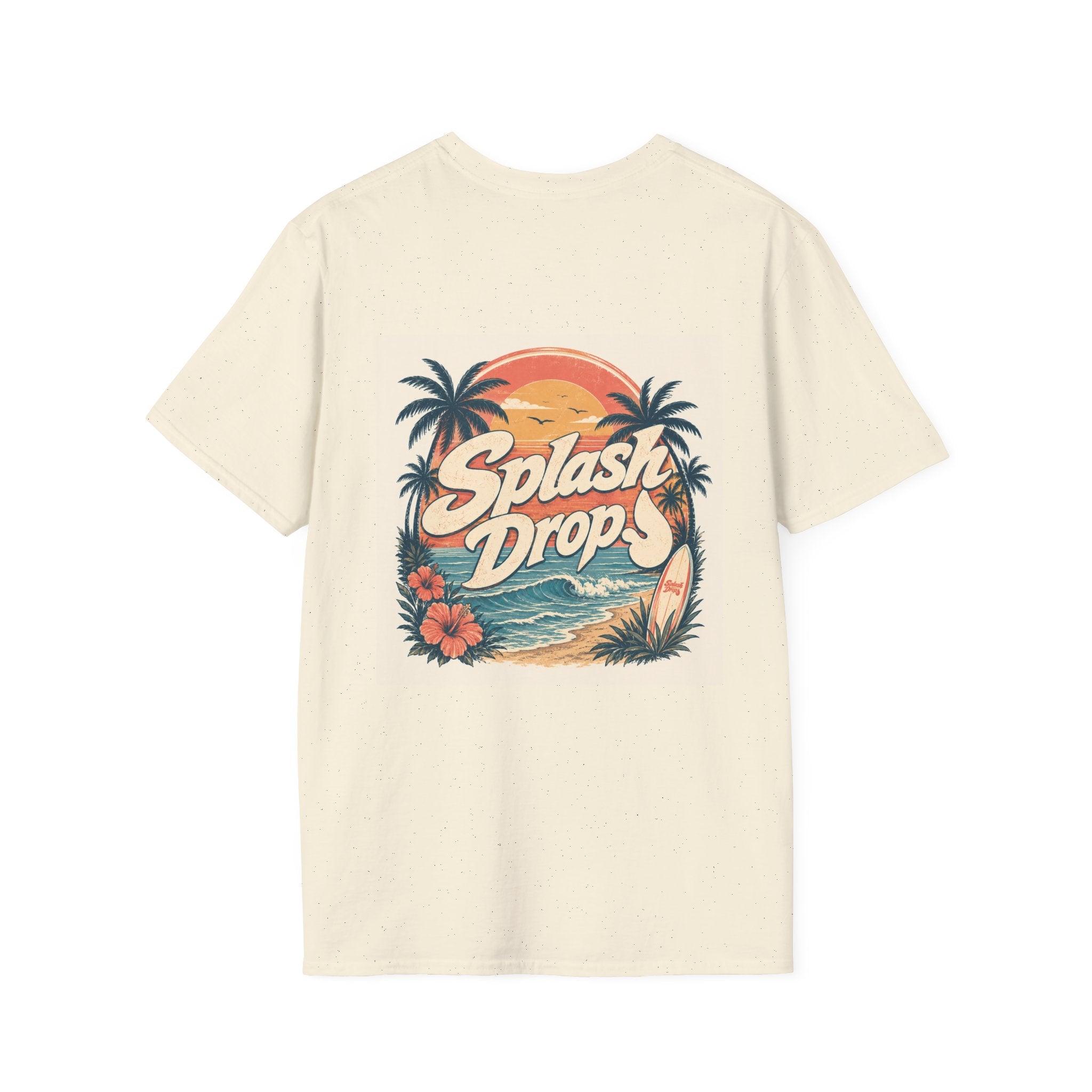 SplashDrop Beach Pocket T-Shirt — Retro Palm Sunset Graphic