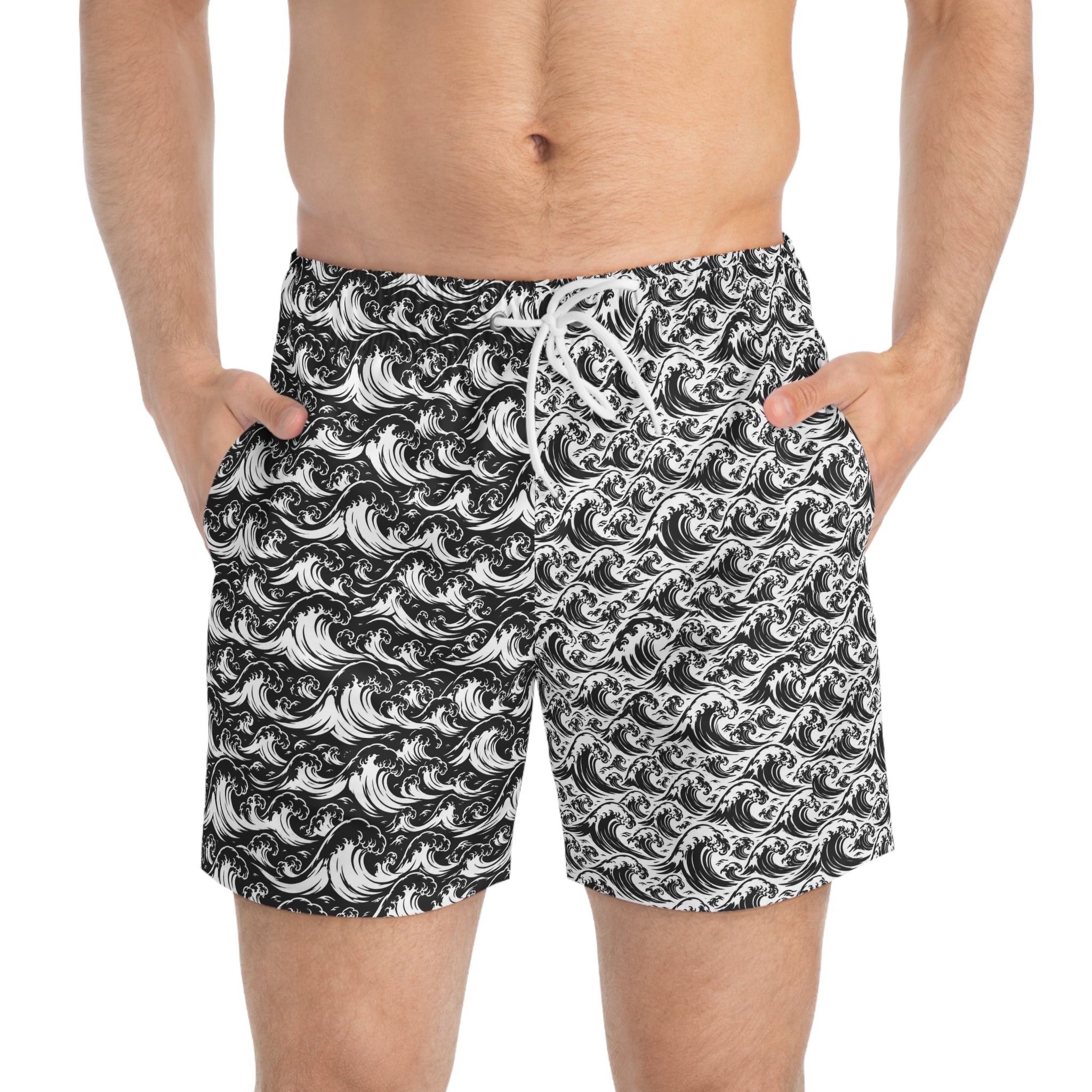 White and Black Style Men's Swimwear