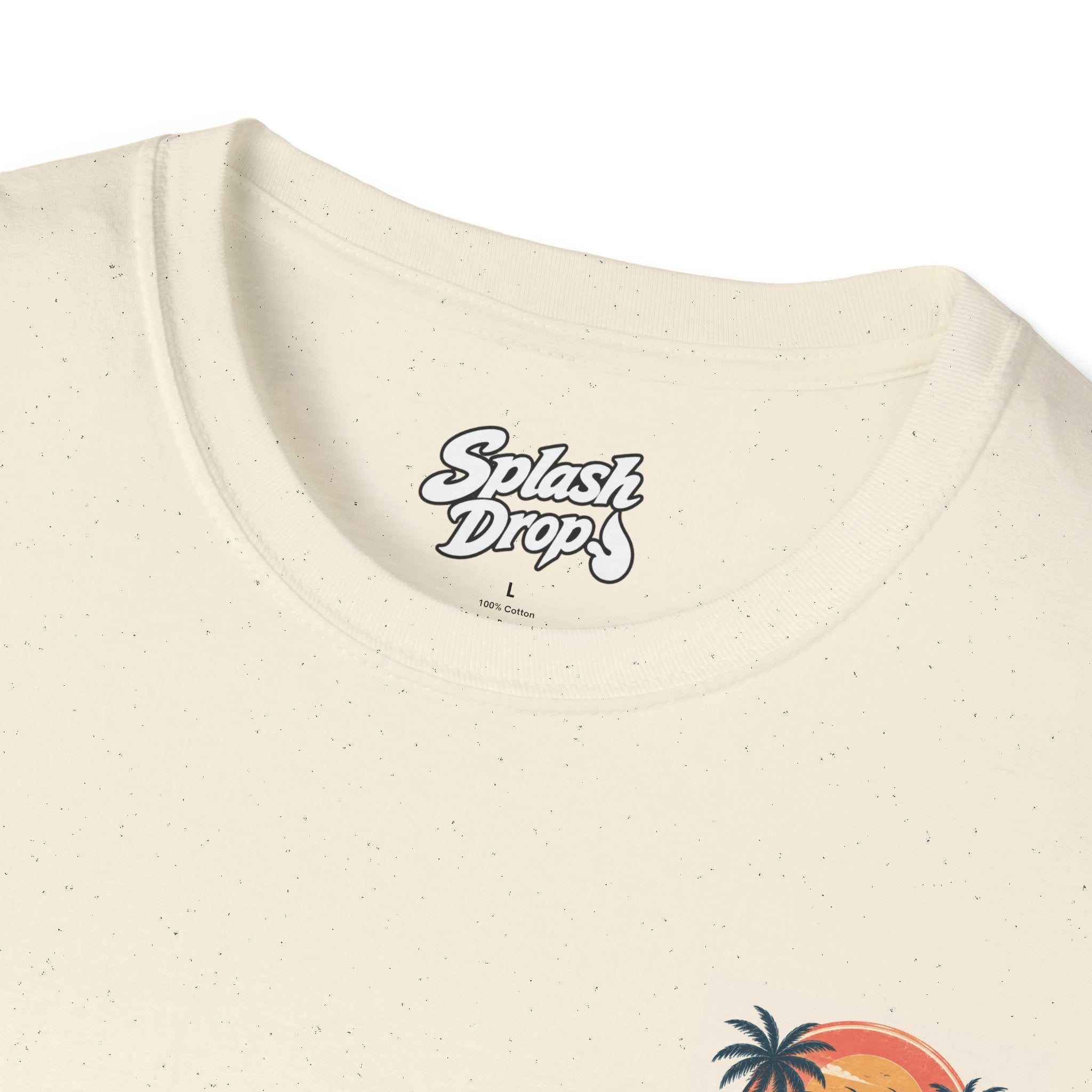SplashDrop Beach Pocket T-Shirt — Retro Palm Sunset Graphic