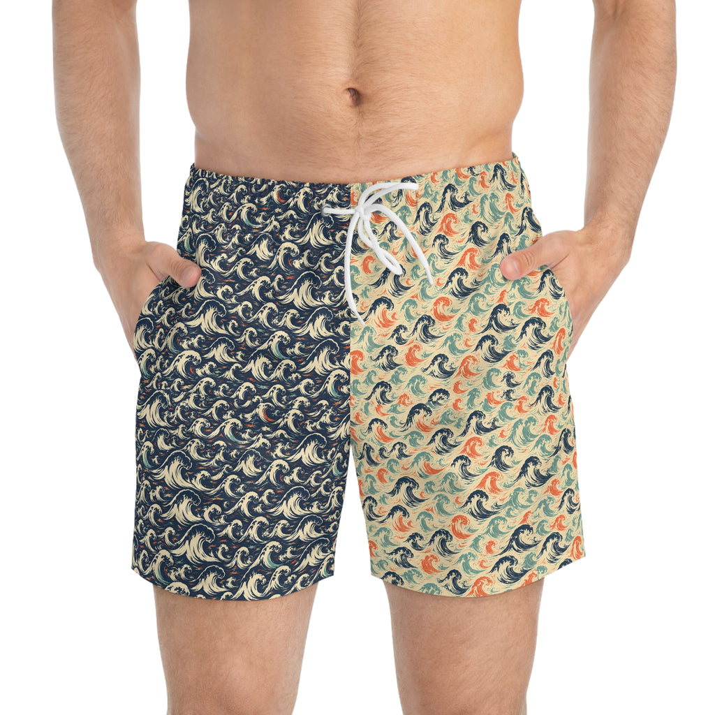 Retro Sunset Style Swim Trunks