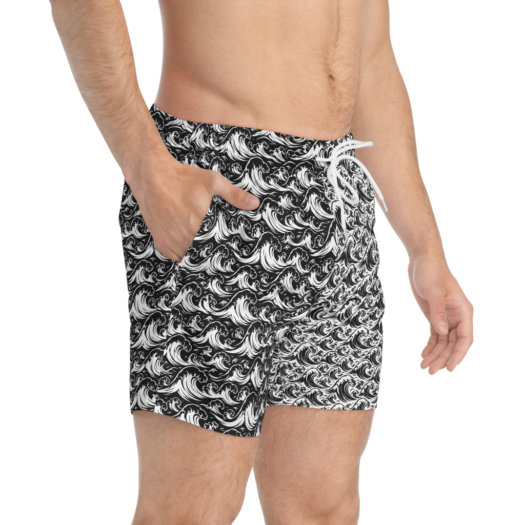 White and Black Style Men's Swimwear