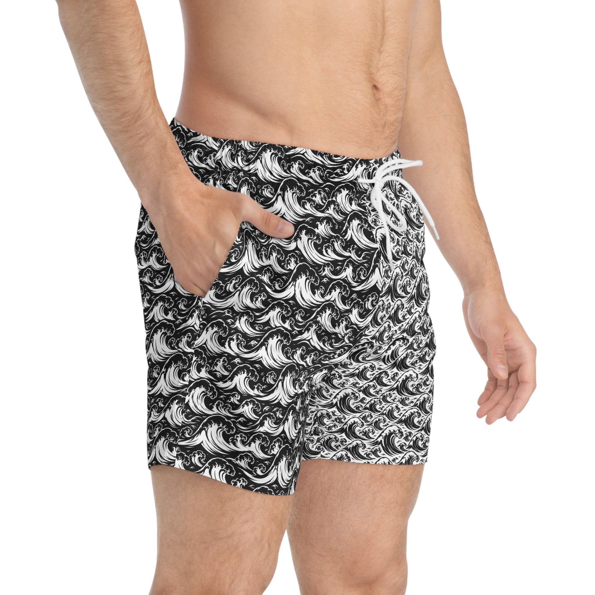 White and Black Style Men's Swimwear