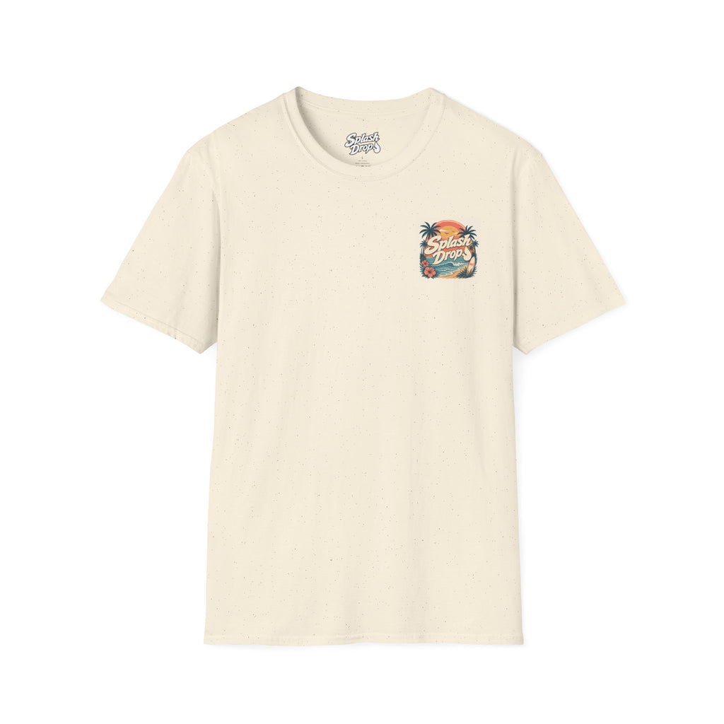 SplashDrop Beach Pocket T-Shirt — Retro Palm Sunset Graphic